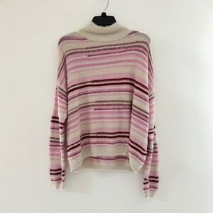 Sita Murt Alpaca Wool Blend Striped Mock Neck Sweater Medium Pink Cream Fuzzy